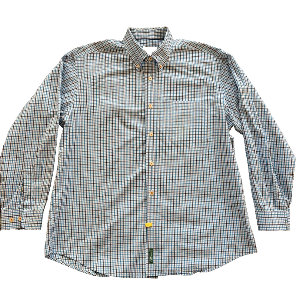 Orvis Mens XL Shirt Blue White Plaid Long Sleeve Button Down Cotton Casual L/S